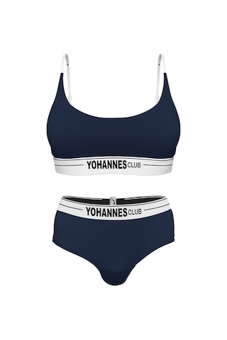 Yohannes Club, Kadın Pamuklu İç Çamaşırı Takımı, Renk Seçenekli, Bralet-kemerli Hipster Külot Lacivert