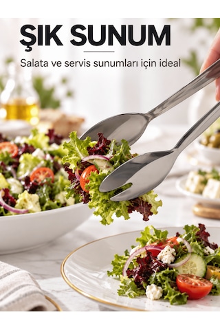 Beylini Paslanmaz Çelik Salata Maşası Kaşık Çatal Uçlu Servis Maşası Sunum Maşası Açık Büfe Mutfak Maşası