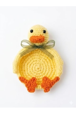 Sarı Ördek Amigurumi El Örgüsü Bardak Altlığı - Çok Amaçlı Dekoratif Takı Ve Anahtar Tabağı - El Yapımı Örgü Figürlü Coaster 1