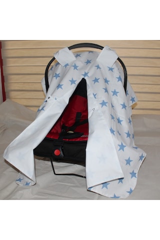 Bebek Puset Örtüsü Çift Katlı Astarlı Puset Örtüsü Mavi Yıldız Desenli Çıt Çıtlı Puset Örtüsü Mavi - Beyaz