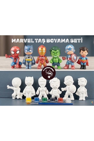 Marvel Taş Boyama Seti 6 Obje + 6 Renk + 1 Fırça + Boyama Sertifikası