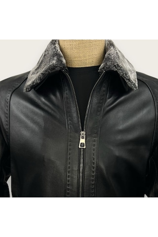 Always Leather Derimont's Hakiki Deri Siyah Düz Cepli Erkek Deri Mont 1803340004 Siyah