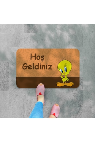 Bebek Uyuyor Yazılı Dekoratif Dış Kapı Önü Ve Iç Mekan Paspası Yıkanabilir Turuncu