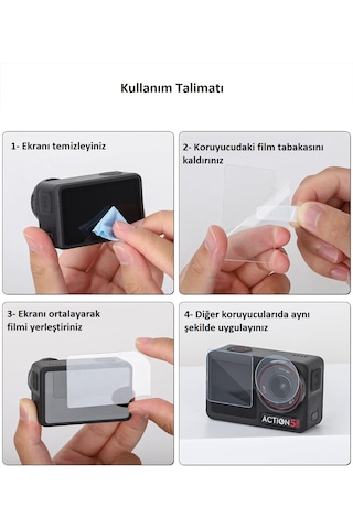 Dji Osmo Action 4 ve 3 Ekran Koruyucu 9h Ön , Arka Ekran Ve Lens