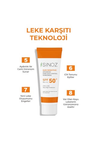 Sinoz Spf 50 Leke Karşıtı Aydınlatıcı Etkili Yüksek Koruyucu Niacinamide İçeren Yüz Güneş Kremi 50 ML
