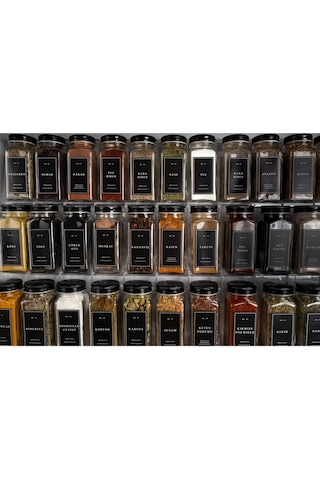 36'lı Şeffaf Kristal Plexi Standlı Cam Baharatlık Seti Siyah Kapak Ve Etiketli Baharatlık Mh03syh36 Siyah - Şeffaf