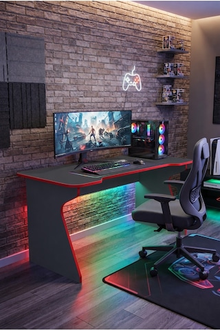 Profesyonel Rgb Ledli Oyuncu Masası 140 75 75 Cm Bilgisayar Masası Gamer Çalışma Masası Antrasit