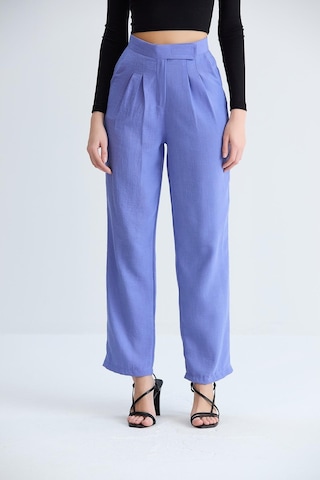 Sortie Collection Kemeri Cırtlı Keten Pantolon Mavi-mavi Mavi