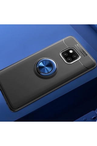 Huawei Mate 20 Pro Kılıf Yüzüğü Stant Ve Araç Tutucu Olabilen Şık Esnek Premium Silikon Kapak Ryc/ravel Siyah - Mavi