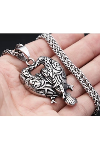 Viking Mitoloji Hafıza Ve Zeka Simgesi Raven Kuzgun Kolye Gümüş