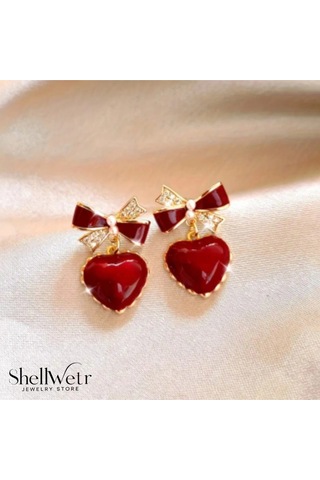 Loft Kalp Detaylı Bordo Küpe Sevgililer Günü , Annenize Verilecek En Güzel En Hasaplı Küpe Hediyesi Çok Renkli