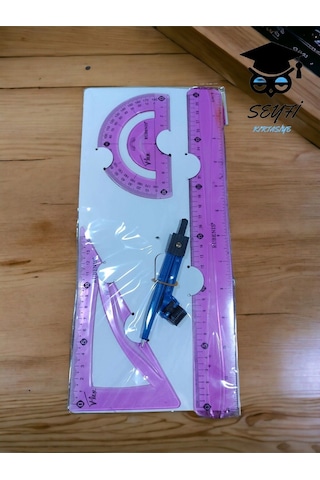 Kırılmaz Cetvel Seti 30 Cm Pergel İletki Gönye Cetvel Plastik Flexible Geometri Seti Mavi