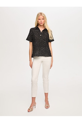Faik Sönmez Polo Yaka Payetli Örme Bluz S26blz015 Us26blz01510 Siyah