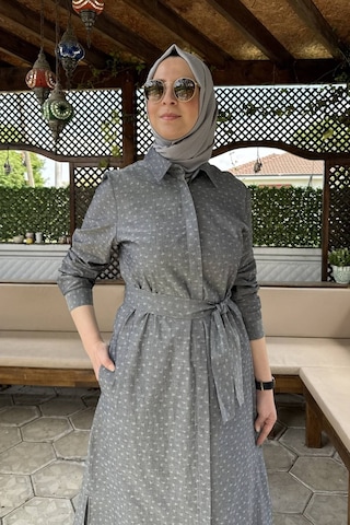 Rabia Şamlı Doğa Kot Efektli Gri Tunik Çok Renkli