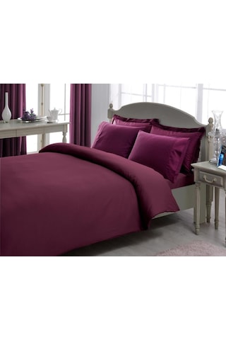 Taç Çift Kişilik Premium Basic Stripe Saten Nevresim Takımı Mürdü (484267166) Çok Renkli