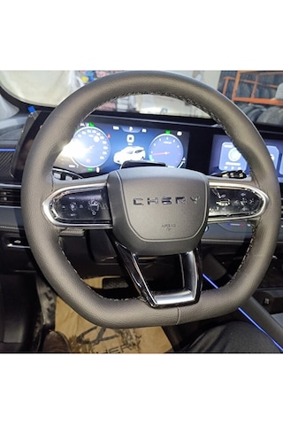 Dikişli Direksiyon Kılıfı Siyah Deri Siyah Dikişli Chery Tiggo 7 Pro İçin Renkli