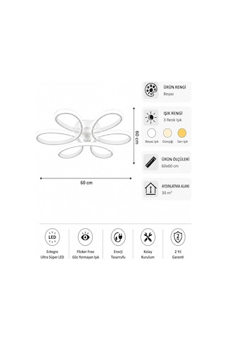 AvizeGO Niva Led Plafonyer Avize 3 Renk Kumandalı Beyaz
