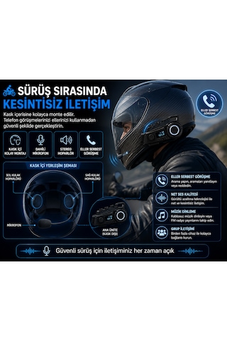 Motosiklet Kask Bluetooth Kulaklığı Kameralı Wifi Destekli Type-c Şarjlı Mikrofonlu Kask İçi Interkom Sistemi