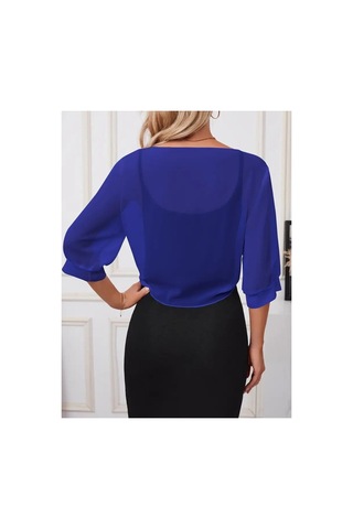 Butik İstanbul Kadın Truvakar Kollu Önden Bağlamalı Kısa Şifon Bolero Ceket Mavi