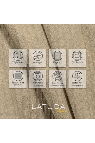 Mikrofiber Şönil Fitilli Minimalist Tekli Koltuk Örtüsü - 110x175 Cm,2 Adet Çift Taraflı, Kaymaz, Terletmez Bej Bej