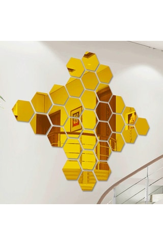 Suofeng Altıgen Çerçeveli Parlak Akrilik Ayna Duvar Sticker'ı - Salon Ve Koridor Dekoru 12 Adet