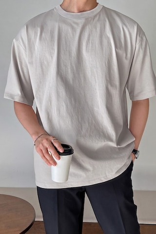 Genius Store Erkek Oversize Tişört Pamuk Kumaş Bisiklet Yaka Rahat Kalıp T-shirt Gri
