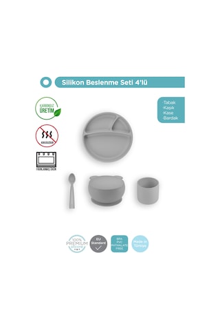 Powder Grey Dörtlü Set Tabak+bardak+kaşık+kapaklıkase
