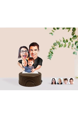 Kişiye Özel Aile Karikatürlü Dekoratif 3D Biblo Led Işıklı Gece L (483006983)