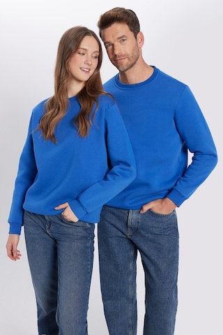 Tudors Unisex Oversize Geniş Kesim Pamuklu Yumuşak Dokulu Polarlı Basic Saks Mavi Bisiklet Yaka Sweatshirt-31937 Saks Mavi