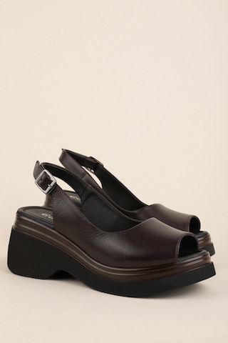 Gondol Hakiki Deri Platform Taban Sandalet Pkr.64003 Kahverengi