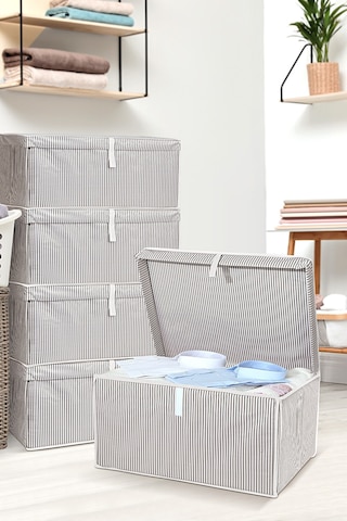 5'li Set Kapaklı Çok Amaçlı Hurç Saklama Kutusu Organizer Mega 60 X 40 X 30 Cm Gri Gri