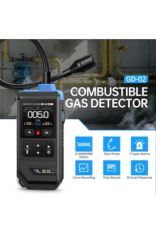 Fnırsı Gd-02 Taşınabilir Doğal Gaz, Lpg Ve Metan Dedektörü 36cm Esnek Prob
