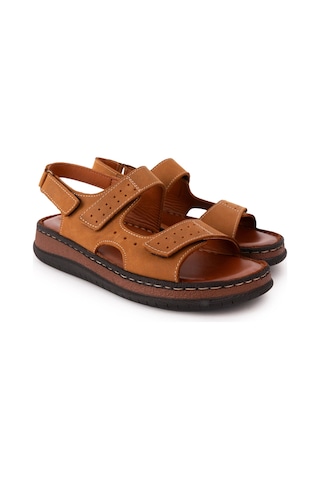 Gondol Unisex Hakiki Deri Cırtlı Ayarlanabilir Rahat Sandalet Hkm.31 Taba