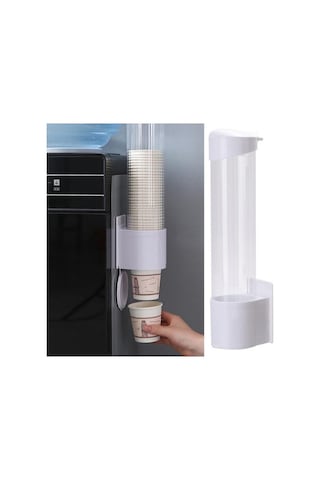 Beyaz Kağıt Bardak Dağıtıcı Duvara Montaj Çekme Tipi Toz Geçirmez Kapak Tek Kullanımlık Plastik Su Bardağı Depolama Tutucu