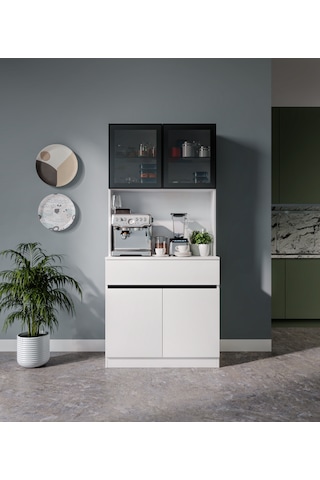Lotus Mini Kahve Köşesi Komple Mdf Led Aydınlatmalı Mutfak Dolabı Beyaz