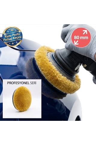 Profesyonel Seri %100 Doğal Kuzu Postu Polisaj Keçesi 80 Mm Sarı