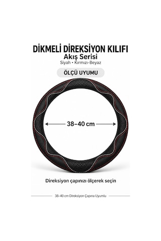 Trobus Peugeot Partner 2024 Ve Sonrası Uyumlu Dikmeli Direksiyon Kılıfı Akış Siyah Kırmızı-beyaz Siyah - Kırmızı-beyaz