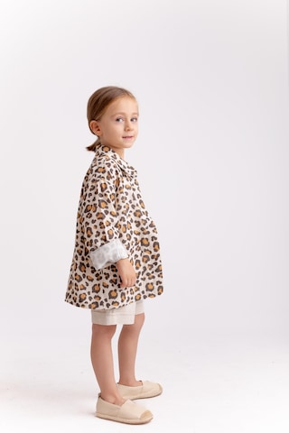 Oliven The Kid Unisex Leopar Müslin Ceket Ekru
