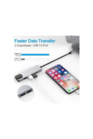 5in1 Type C To 4k Hdmı Çevirici 2xusb 3.0 Çoklayıcı 100w Pd Rj45