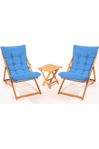 2+1 Nora Şezlong Seti Bahçe-balkon-teras-plaj-kafe Katlanır Set Ahşap