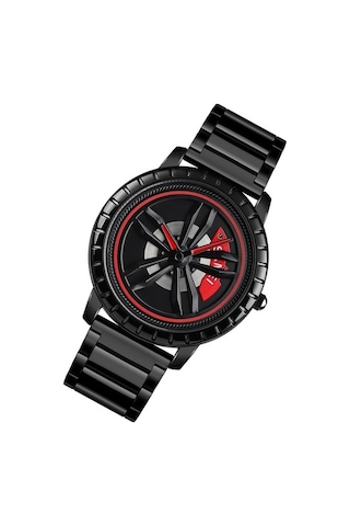 Novahub Skmeı 1634 Erkekler Su Geçirmez Kırmızı Kuvars Saat Siyah Çelik Kemer Çok Renkli Çok Renkli