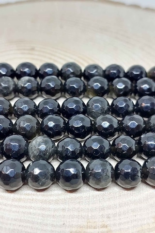 Golden & Siyah Obsidyen Taşı Faset Kesim Dizi 8mm