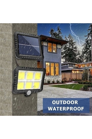 3 Modlu 120 Cob Led Kumandalı Solar Panel Güneş Enerjili Duvar Lambası Bahçe Lambası Çok Renkli