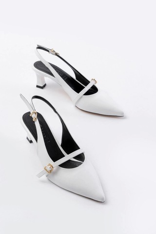 H-470 Beyaz Rugan Baret Tokalı Arkası Açık Günlük Kadın Sandalet Beyaz