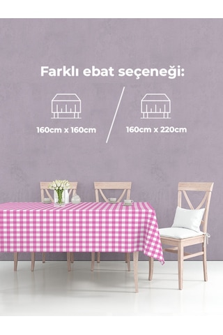 Kareli Masa Örtüsü Pembe 160x160cm