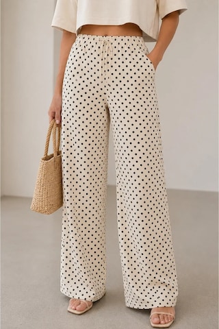 Kadın Puantiyeli Alt Üst Takım Oversize Bluz Ve Bol Paça Pantolon - 2426 S Bej