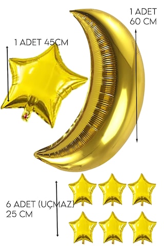 8 Ad Gold Altın Ay Yıldız Folyo Balon Seti Baby Shower Cinsiyet Doğum Günü Parti Ay Yıldız Balon Süs Altın