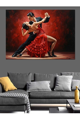 Kırmızı Ve Aşk Temalı Tango Yapan Tutkulu Çift Dekoratif Kanvas - Mdf Ahşap Tablo