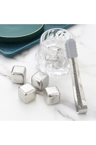 Pazly 304 Paslanmaz Çelik Buz Küpleri Gıda Sınıfı Dondurulmuş Buz Tartar Seti İçecek Bira Viski Buz Küpleri Metal Buz Küpleri 8 Adet Gümüş Gümüş