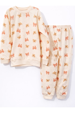 Kelebek Desenli Kız Çocuk Pijama Takımı Beyaz